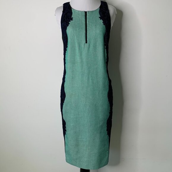 Veronica Beard Women's Green Black Sheath Embroidery Floral 1/2 Zip Dress Size 2 - Picture 2 of 10